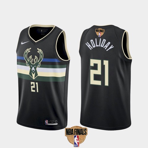 Men's Milwaukee Bucks #21 Jrue Holiday 2021 NBA Finals Black Statement Edition Stitched Jersey